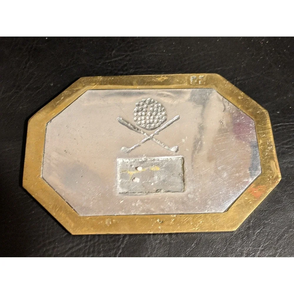 David Marshall Golf Ball Brass Aluminum Tray Platter Spain 8.5 x 6 Inch